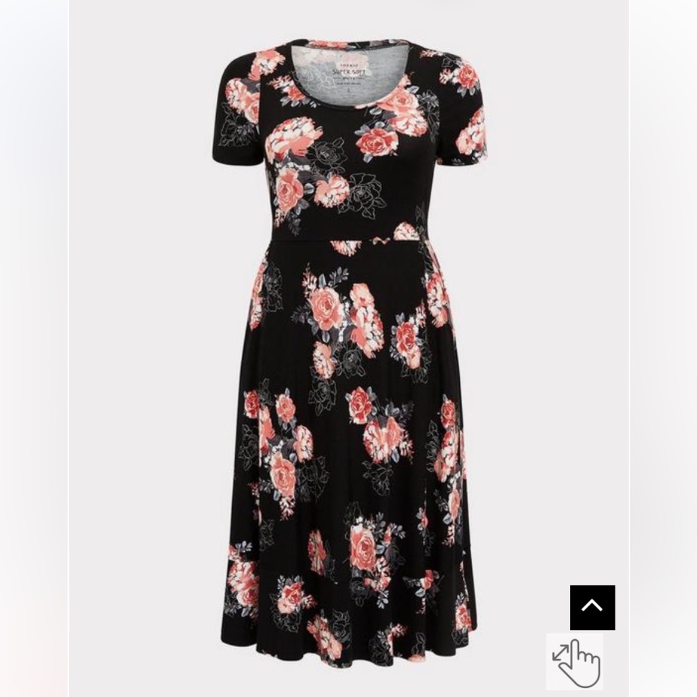 Torrid Floral Black Midi Super Soft Dress with pockets, size 3